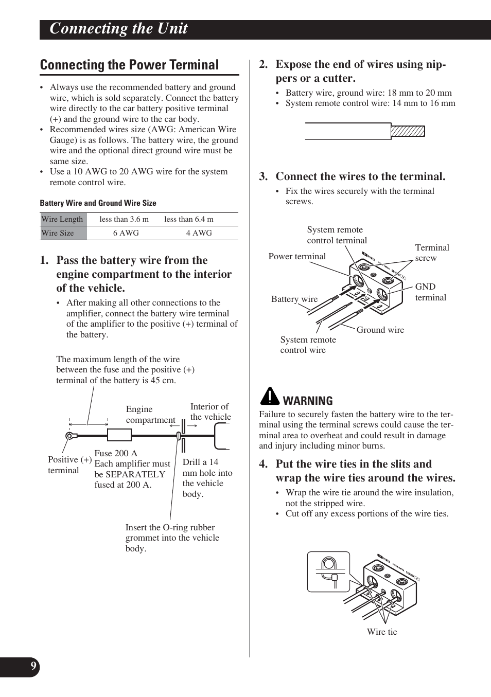 Connecting the power terminal, Connecting the unit | Pioneer D1200SPL User Manual | Page 10 / 128