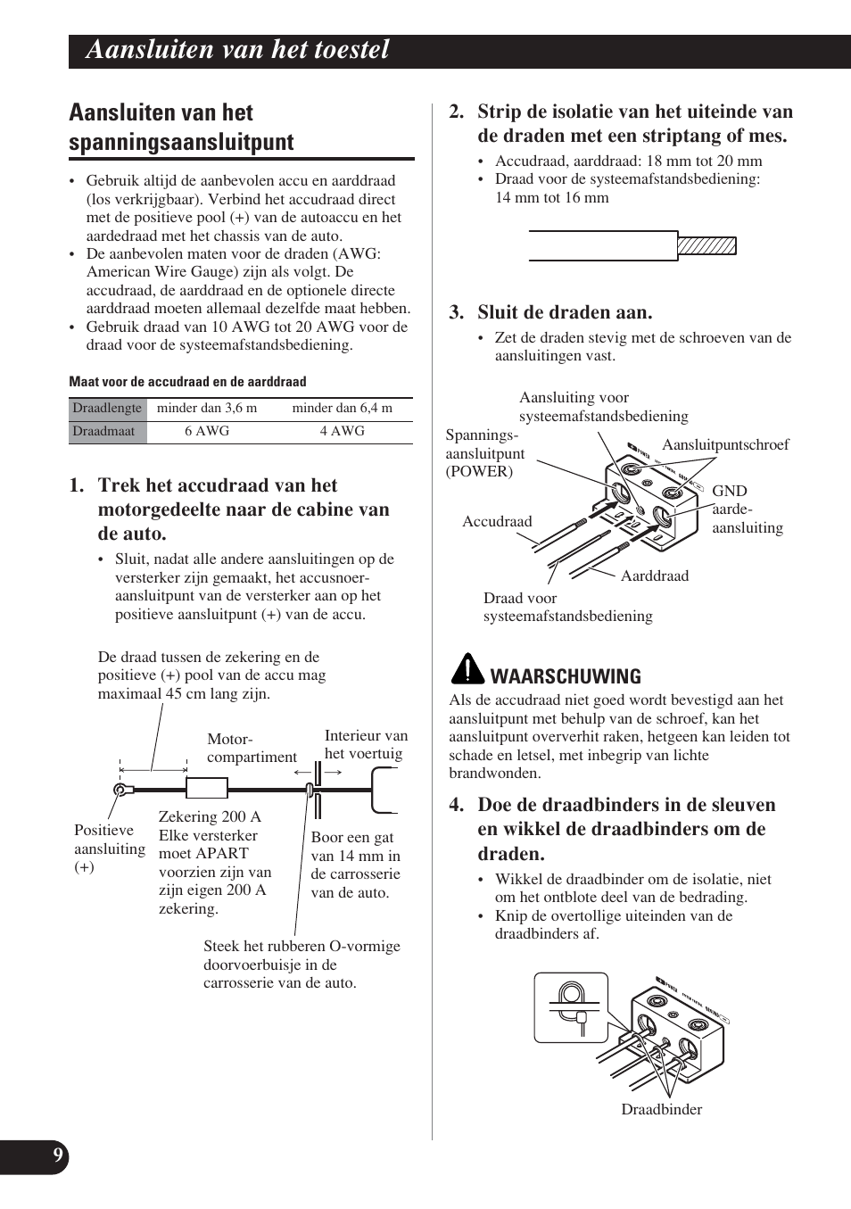 Aansluiten van het spanningsaansluitpunt, Aansluiten van het toestel | Pioneer D1200SPL User Manual | Page 100 / 128