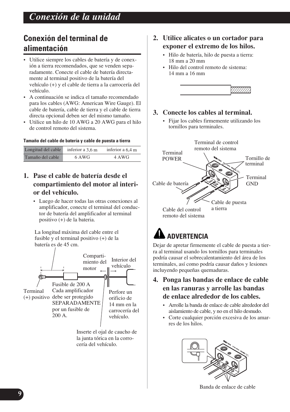 Conexión del terminal de alimentación, Conexión de la unidad | Pioneer D1200SPL User Manual | Page 28 / 128