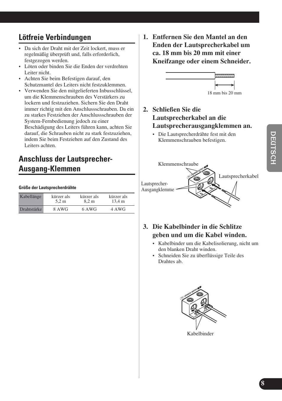 Lötfreie verbindungen anschluss der, Lautsprecher-ausgang-klemmen, Lötfreie verbindungen | Anschluss der lautsprecher- ausgang-klemmen | Pioneer D1200SPL User Manual | Page 45 / 128