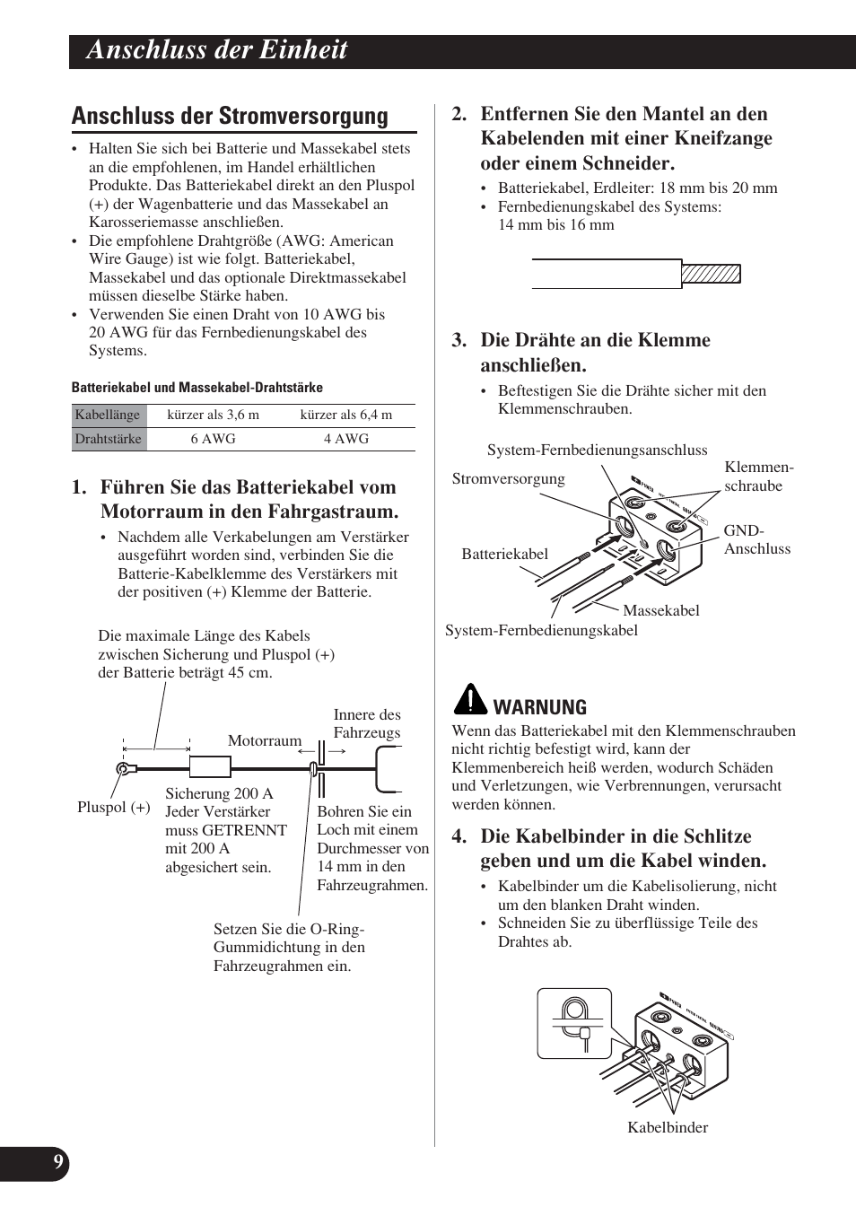 Anschluss der stromversorgung, Anschluss der einheit | Pioneer D1200SPL User Manual | Page 46 / 128