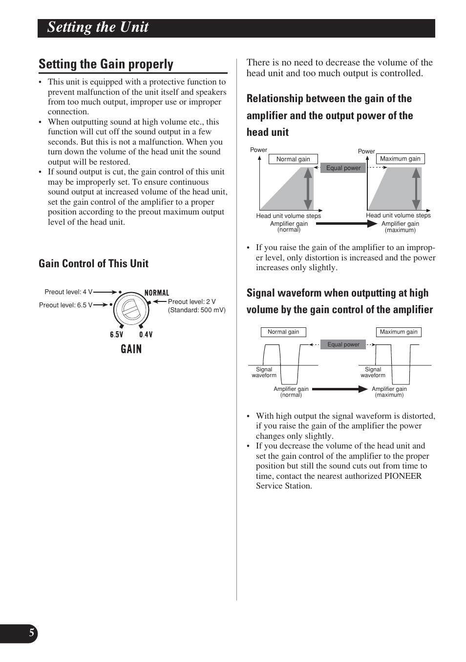 Setting the gain properly, Setting the unit, Gain control of this unit | Pioneer D1200SPL User Manual | Page 6 / 128