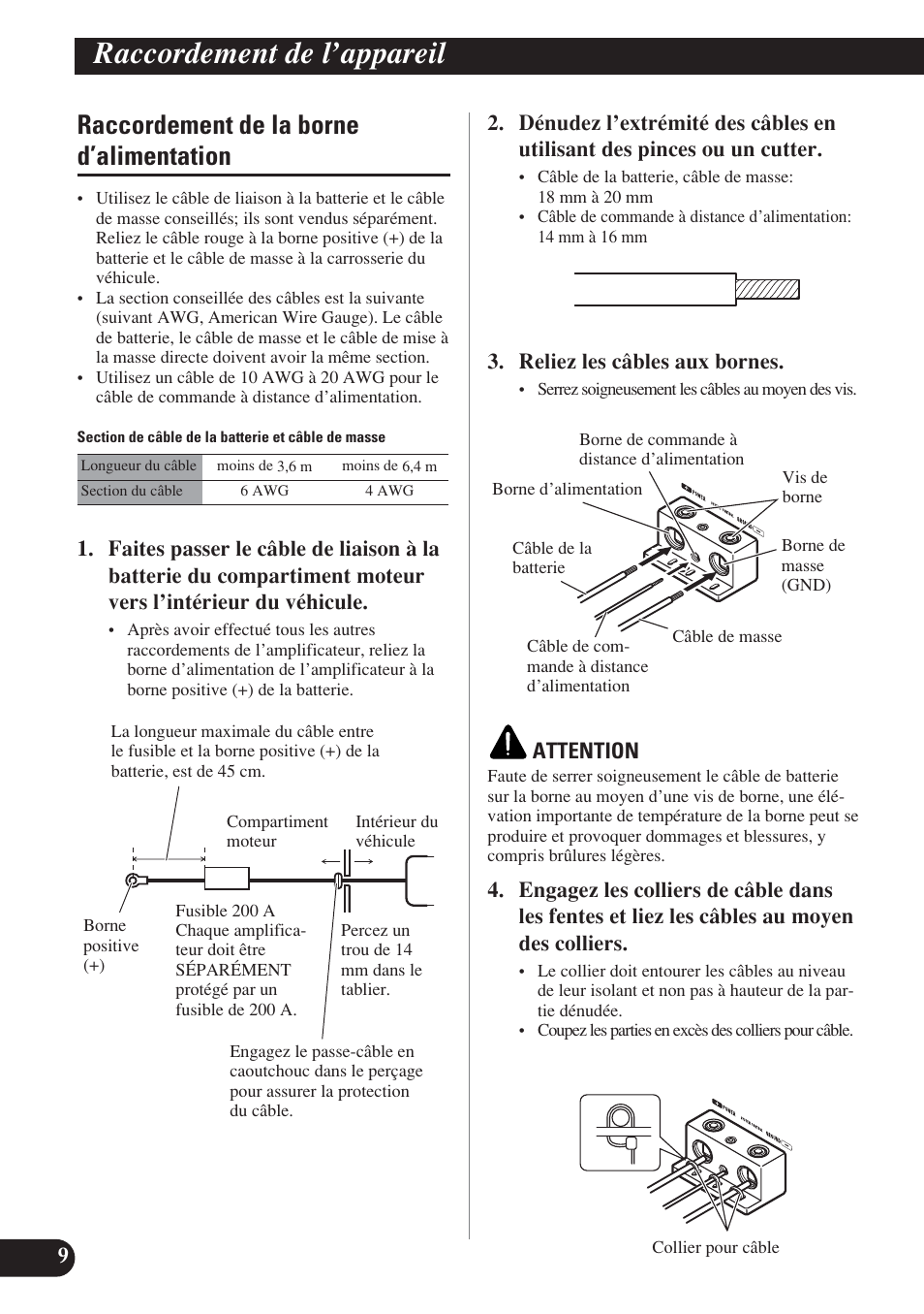 Raccordement de la borne d’alimentation, Raccordement de l’appareil | Pioneer D1200SPL User Manual | Page 64 / 128