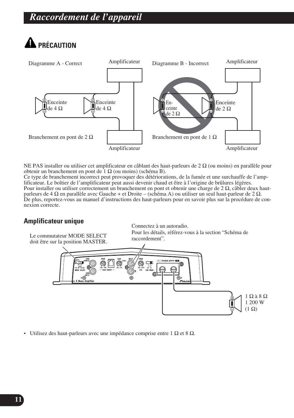 Raccordement de l’appareil | Pioneer D1200SPL User Manual | Page 66 / 128