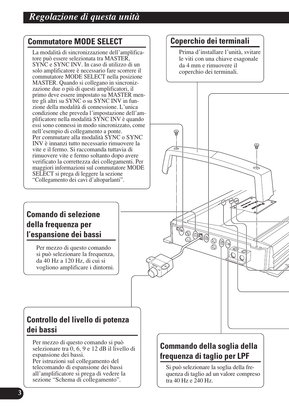 Regolazione di questa unità, L’espansione dei bassi, Taglio per lpf | Pioneer D1200SPL User Manual | Page 76 / 128