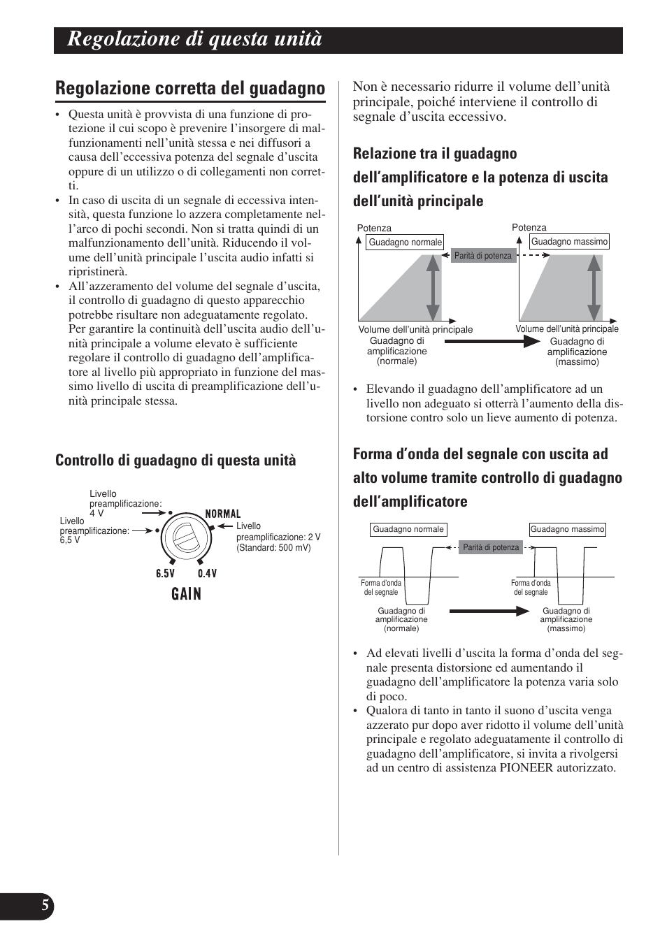 Regolazione corretta del guadagno, Regolazione di questa unità, Controllo di guadagno di questa unità | Pioneer D1200SPL User Manual | Page 78 / 128