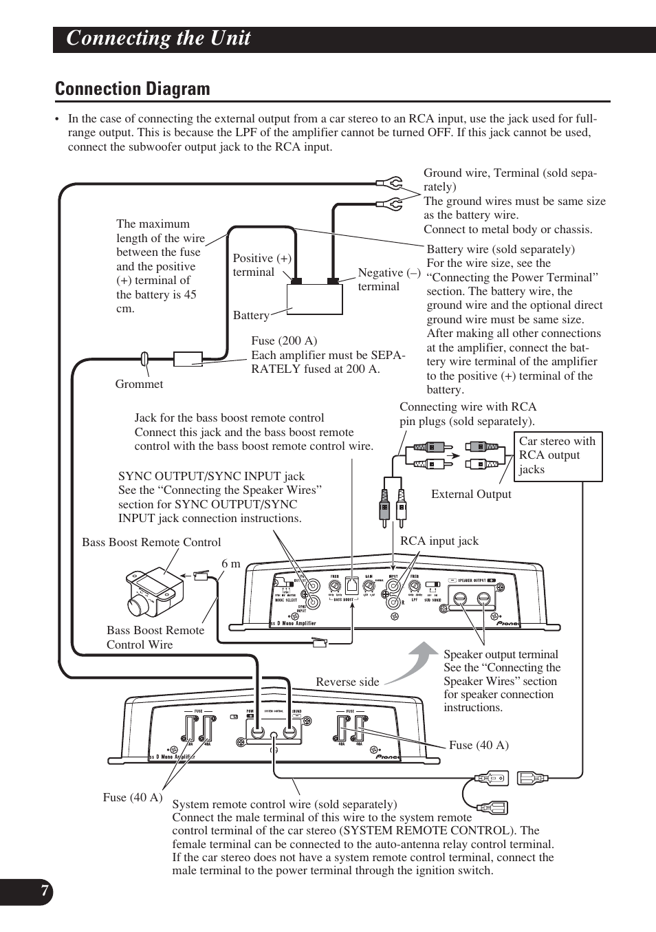 Connection diagram, Connecting the unit | Pioneer D1200SPL User Manual | Page 8 / 128