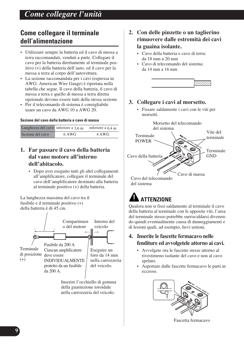 Come collegare il terminale, Dell’alimentazione, Come collegare l’unità | Come collegare il terminale dell’alimentazione | Pioneer D1200SPL User Manual | Page 82 / 128