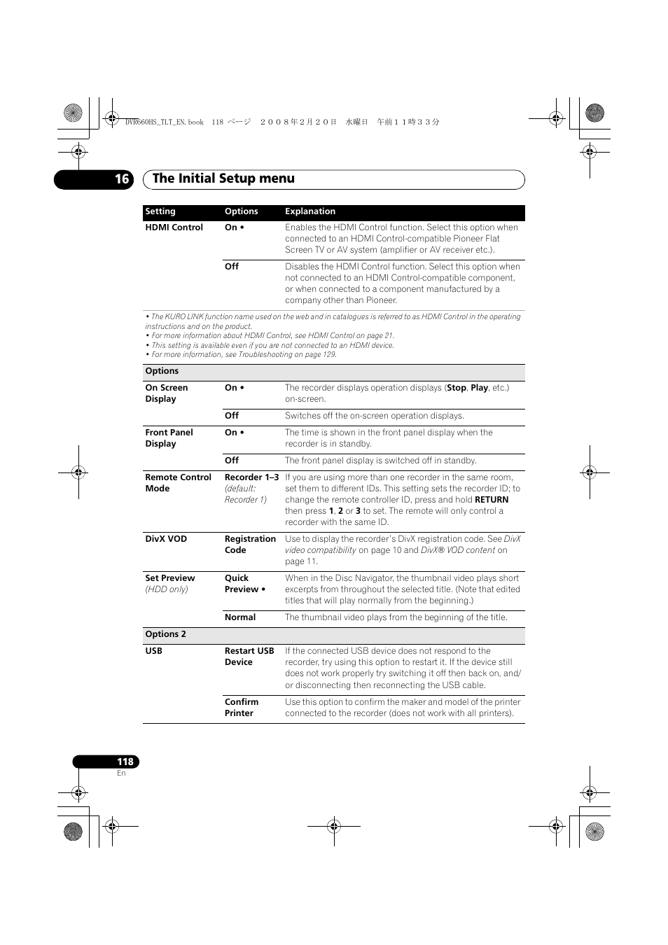 The initial setup menu 16 | Pioneer DVR-660H-S User Manual | Page 118 / 140