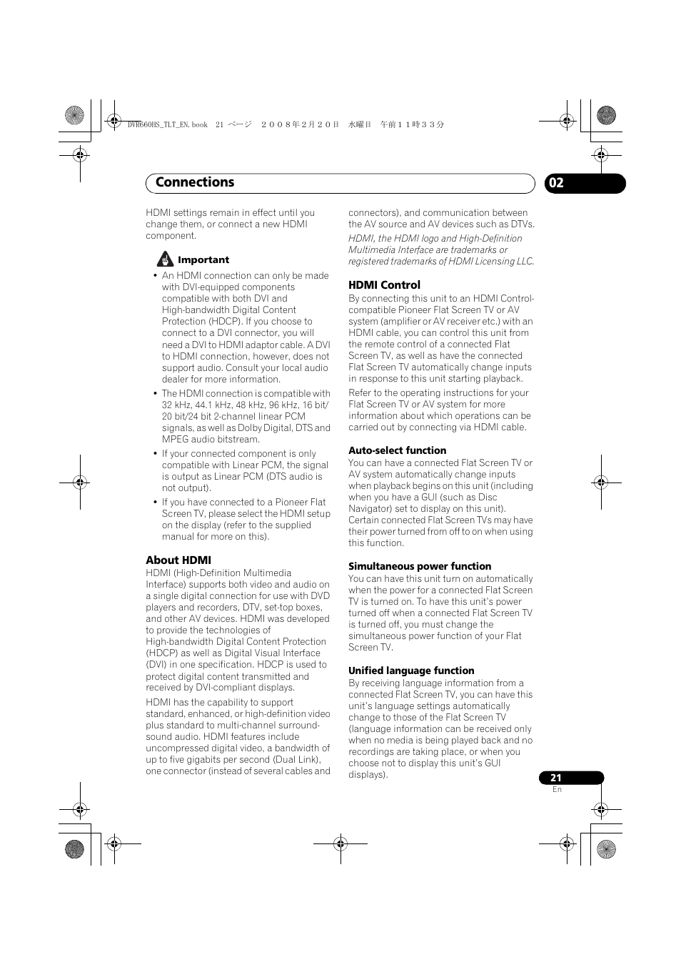 Connections | Pioneer DVR-660H-S User Manual | Page 21 / 140