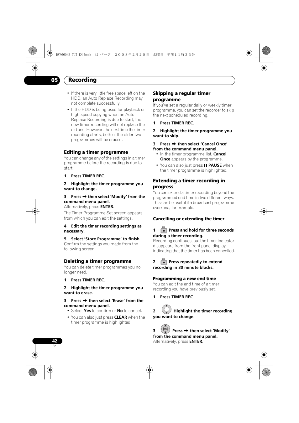 Recording 05 | Pioneer DVR-660H-S User Manual | Page 42 / 140