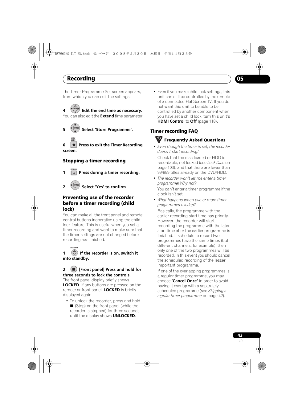 Recording | Pioneer DVR-660H-S User Manual | Page 43 / 140