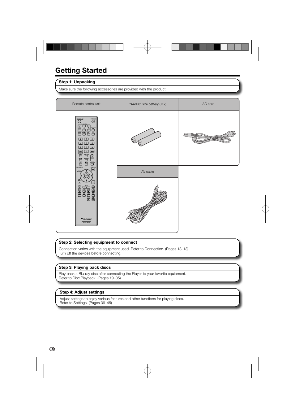 Getting started | Pioneer BDP-121 User Manual | Page 12 / 107