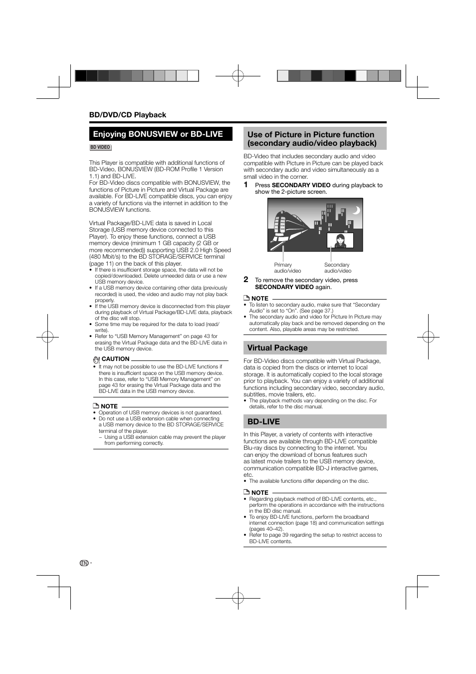 Enjoying bonusview or bd-live, Video playback), Virtual package bd-live | Virtual package, Bd-live | Pioneer BDP-121 User Manual | Page 28 / 107