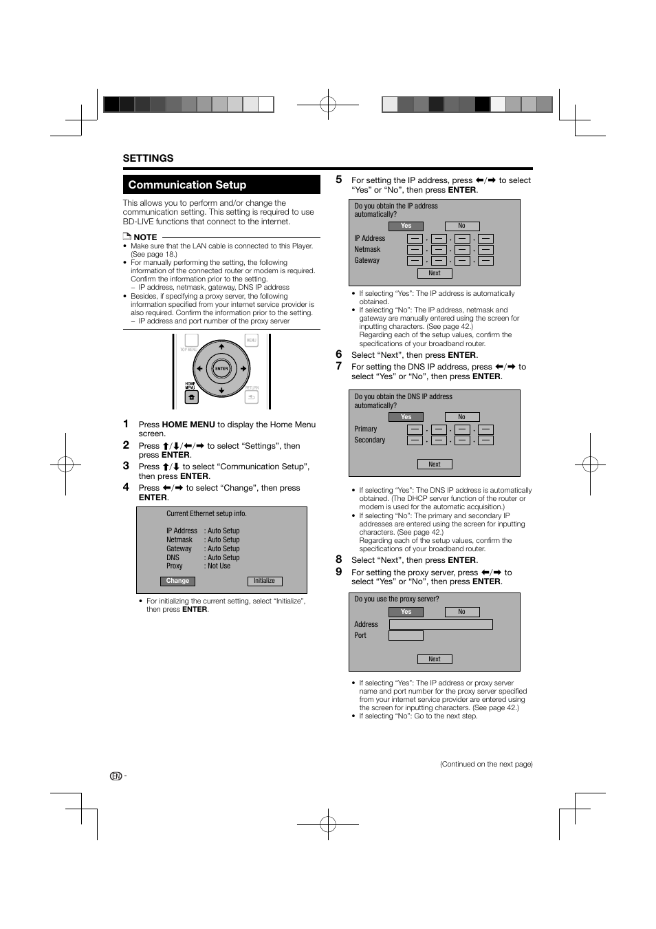 Communication setup –42, Communication setup | Pioneer BDP-121 User Manual | Page 42 / 107