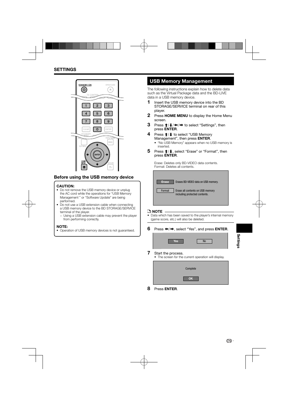 Usb memory management | Pioneer BDP-121 User Manual | Page 45 / 107