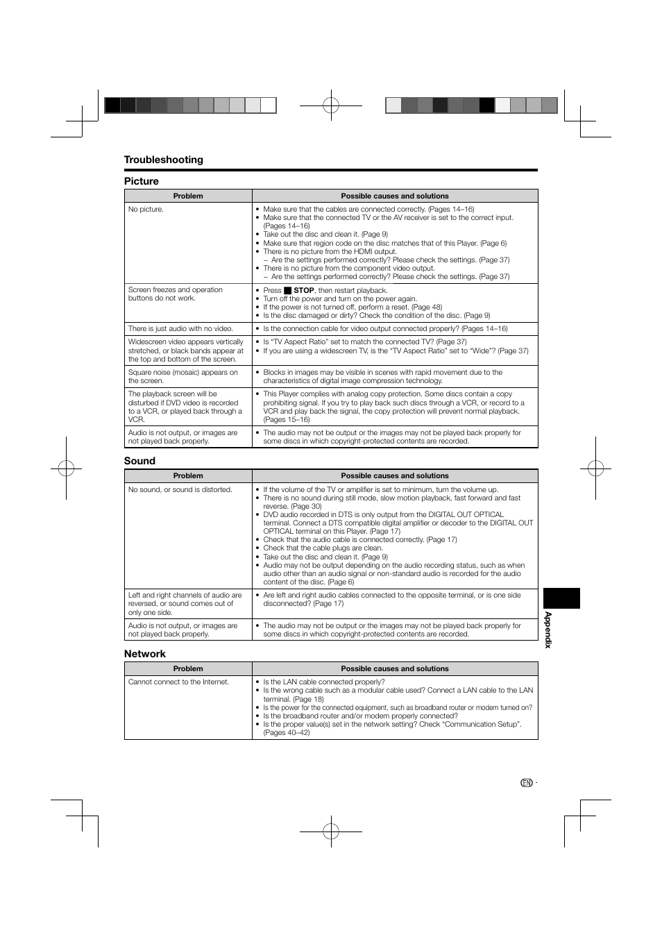 Troubleshooting picture, Sound, Network | Pioneer BDP-121 User Manual | Page 49 / 107