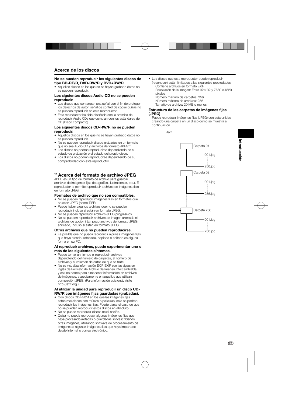 Acerca de los discos, Acerca del formato de archivo jpeg | Pioneer BDP-121 User Manual | Page 61 / 107
