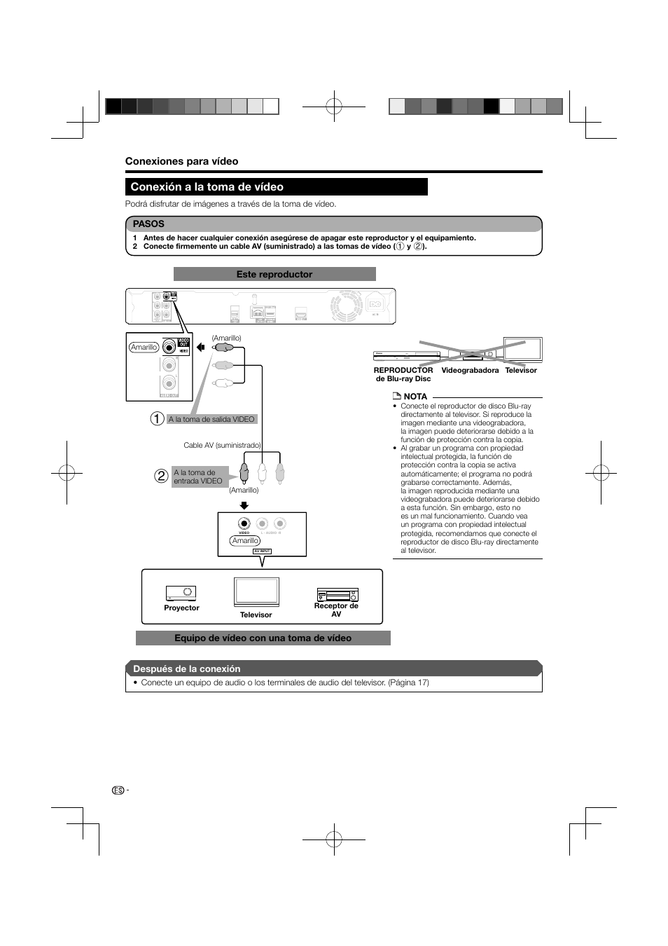 Conexión a la toma de vídeo | Pioneer BDP-121 User Manual | Page 70 / 107