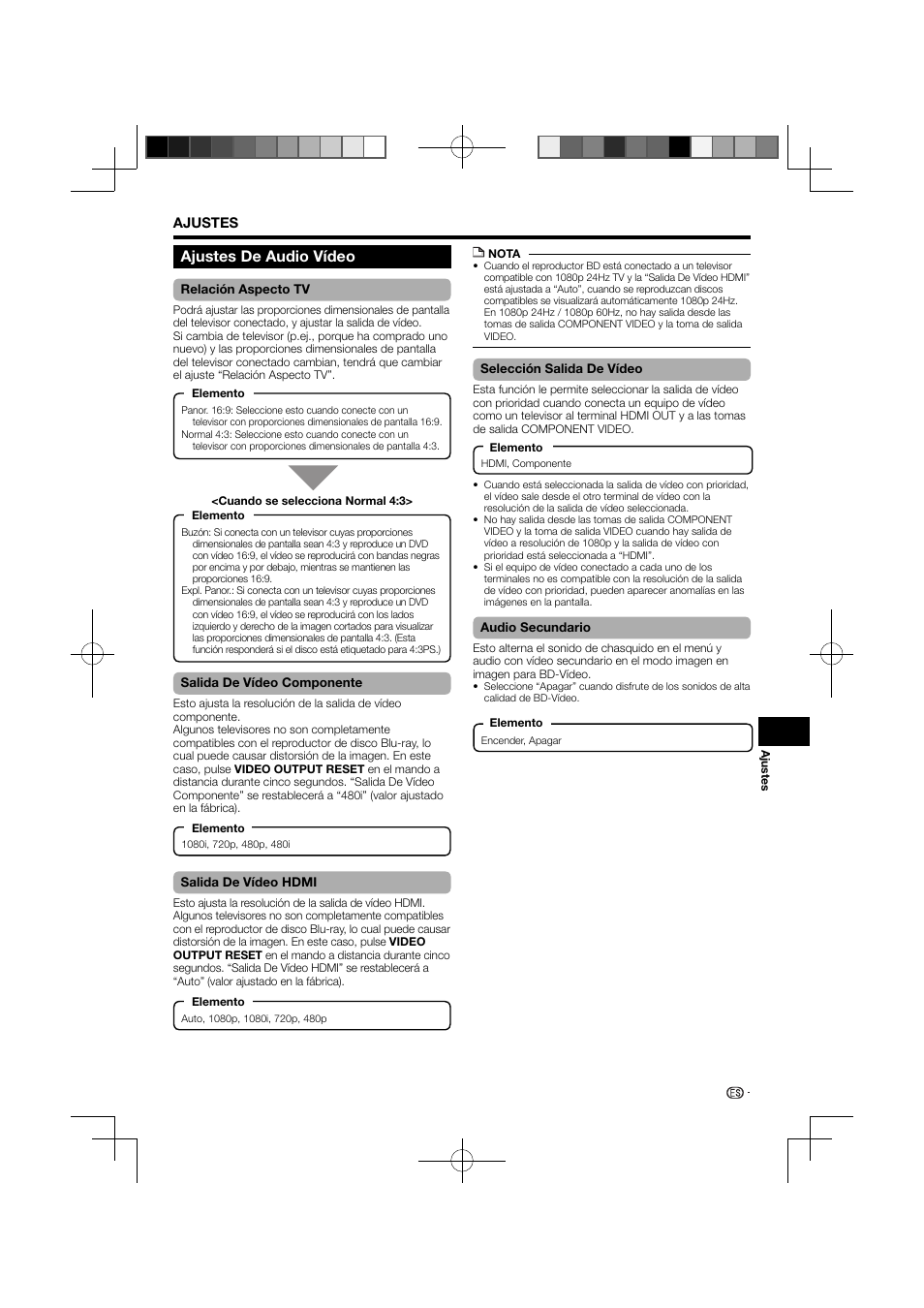 Ajustes de audio vídeo –38, Ajustes de audio vídeo | Pioneer BDP-121 User Manual | Page 91 / 107