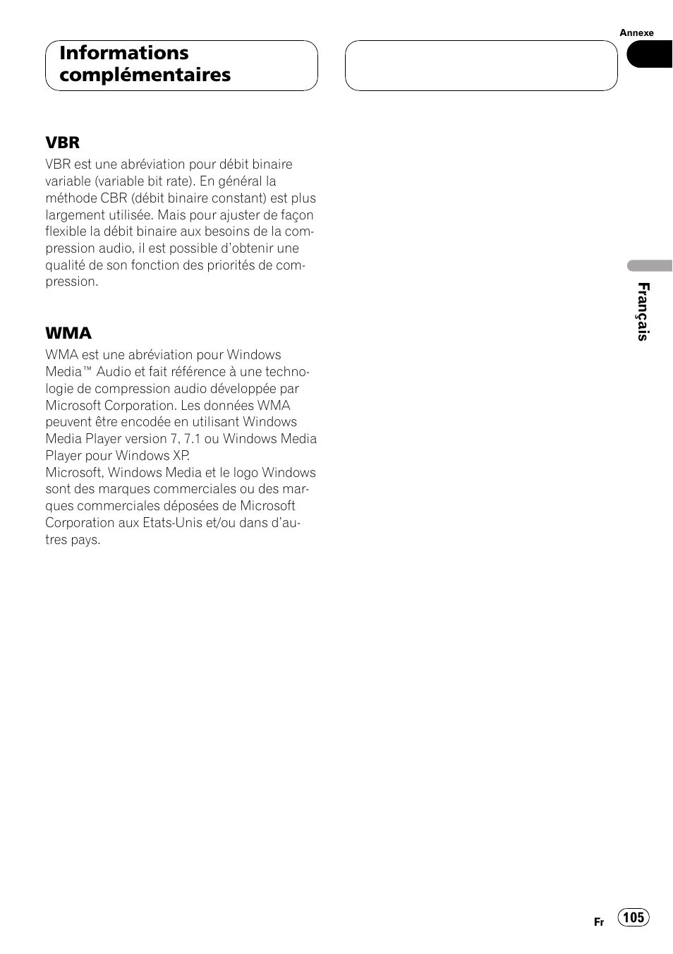 Informations complémentaires | Pioneer DEH-P550MP User Manual | Page 105 / 164