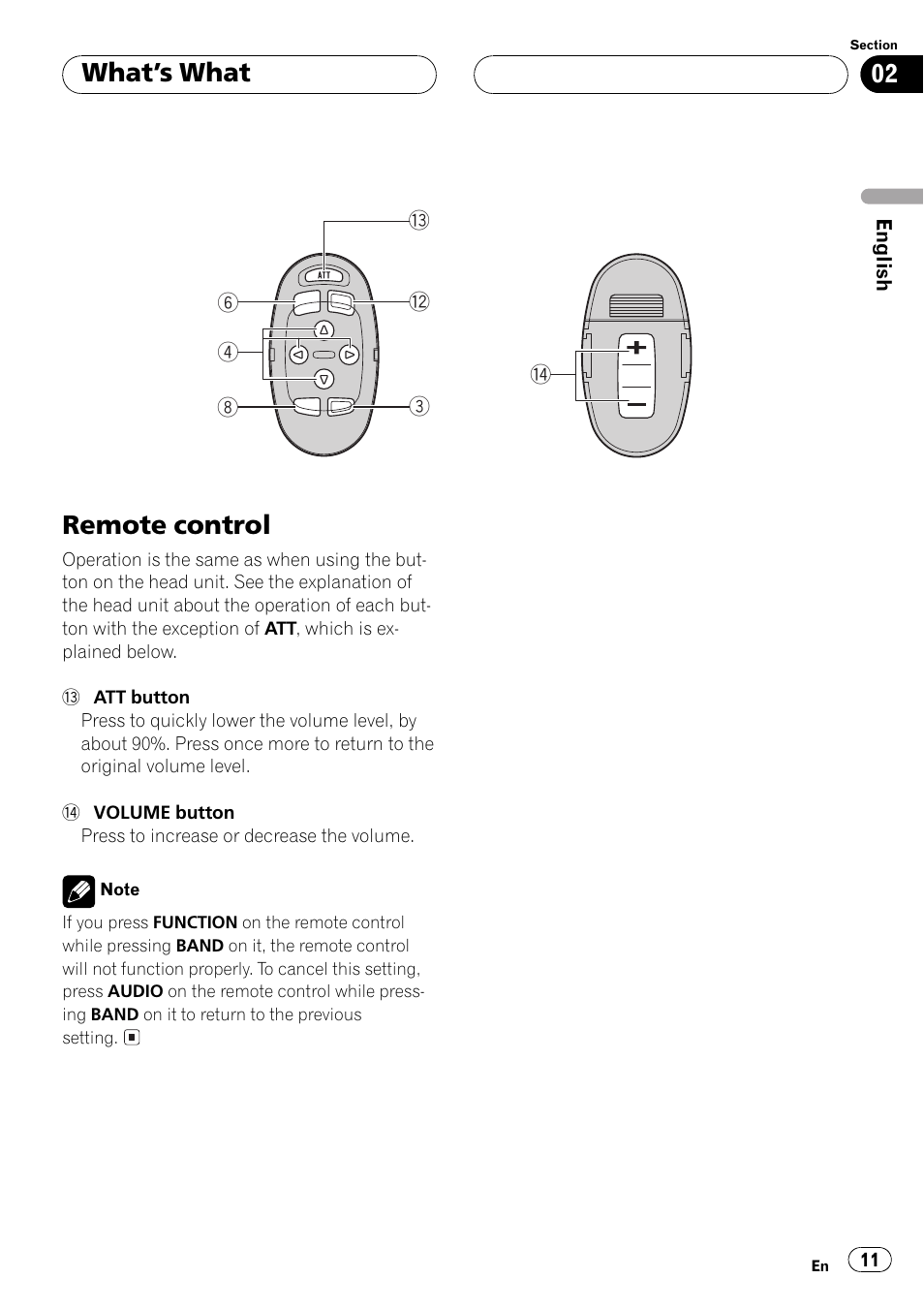 Remote control 11, Remote control, Whats what | Pioneer DEH-P550MP User Manual | Page 11 / 164