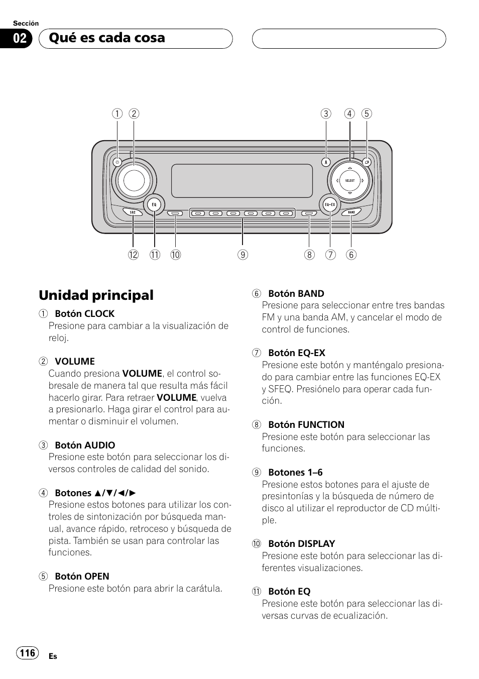 Qué es cada cosa, Unidad principal 116, Unidad principal | Pioneer DEH-P550MP User Manual | Page 116 / 164