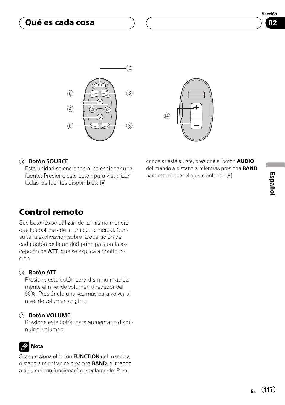 Control remoto 117, Control remoto, Qué es cada cosa | Pioneer DEH-P550MP User Manual | Page 117 / 164