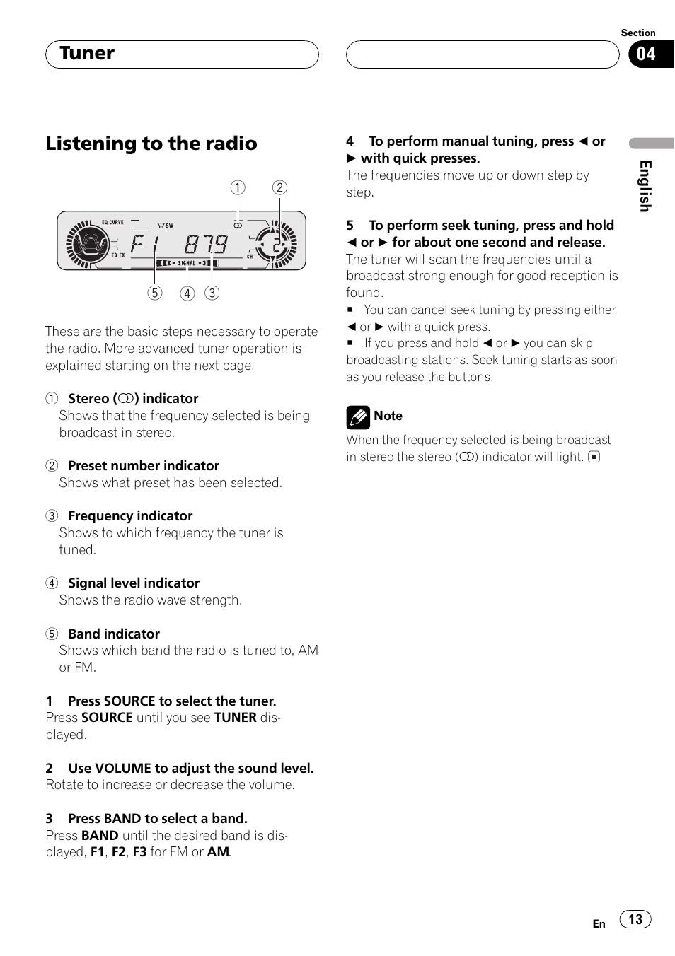 Tuner listening to the radio 13, Listening to the radio, Tuner | Pioneer DEH-P550MP User Manual | Page 13 / 164