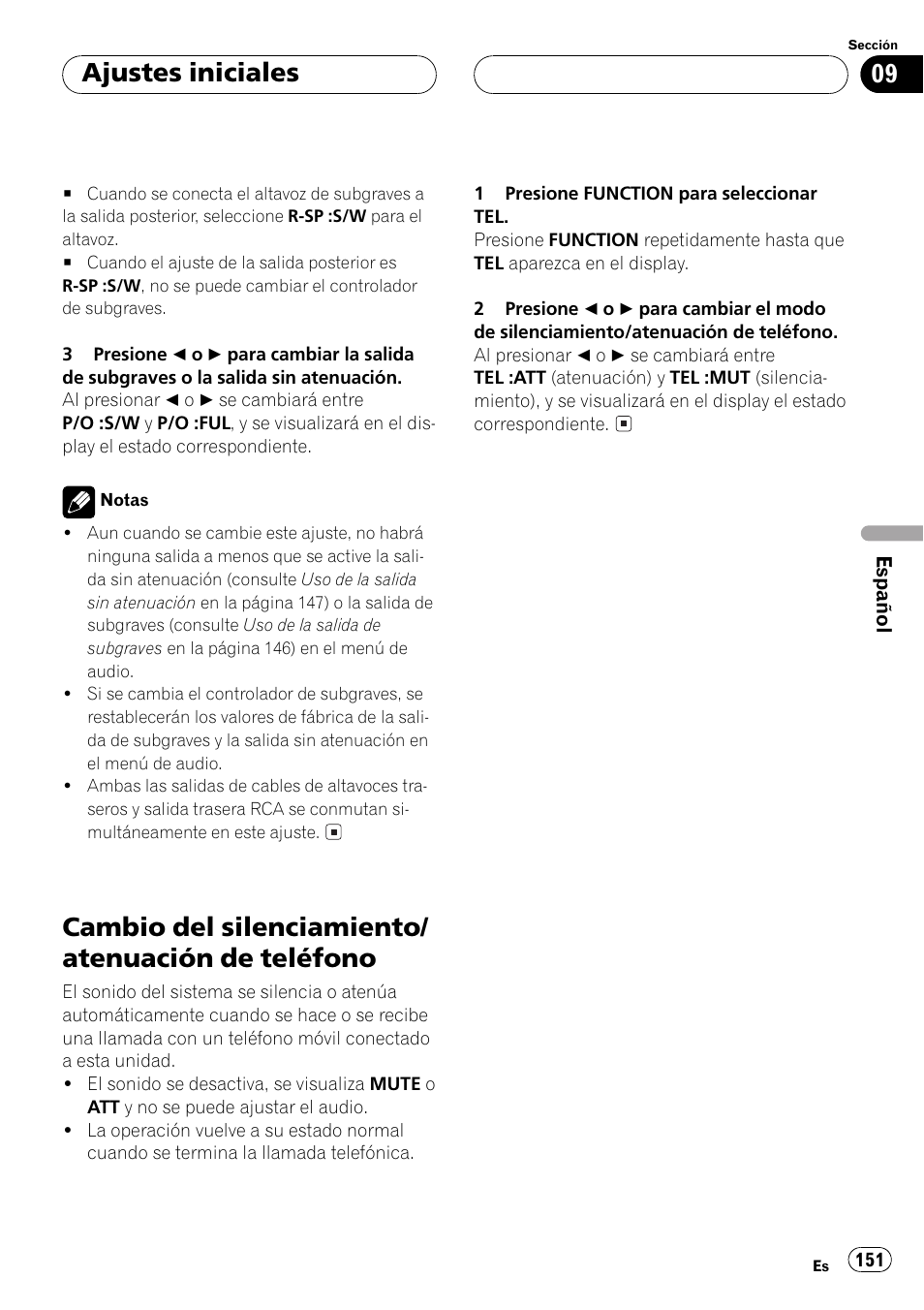 Cambio del silenciamiento/atenuación de, Teléfono 151, Cambio del silenciamiento/ atenuación de teléfono | Ajustes iniciales | Pioneer DEH-P550MP User Manual | Page 151 / 164