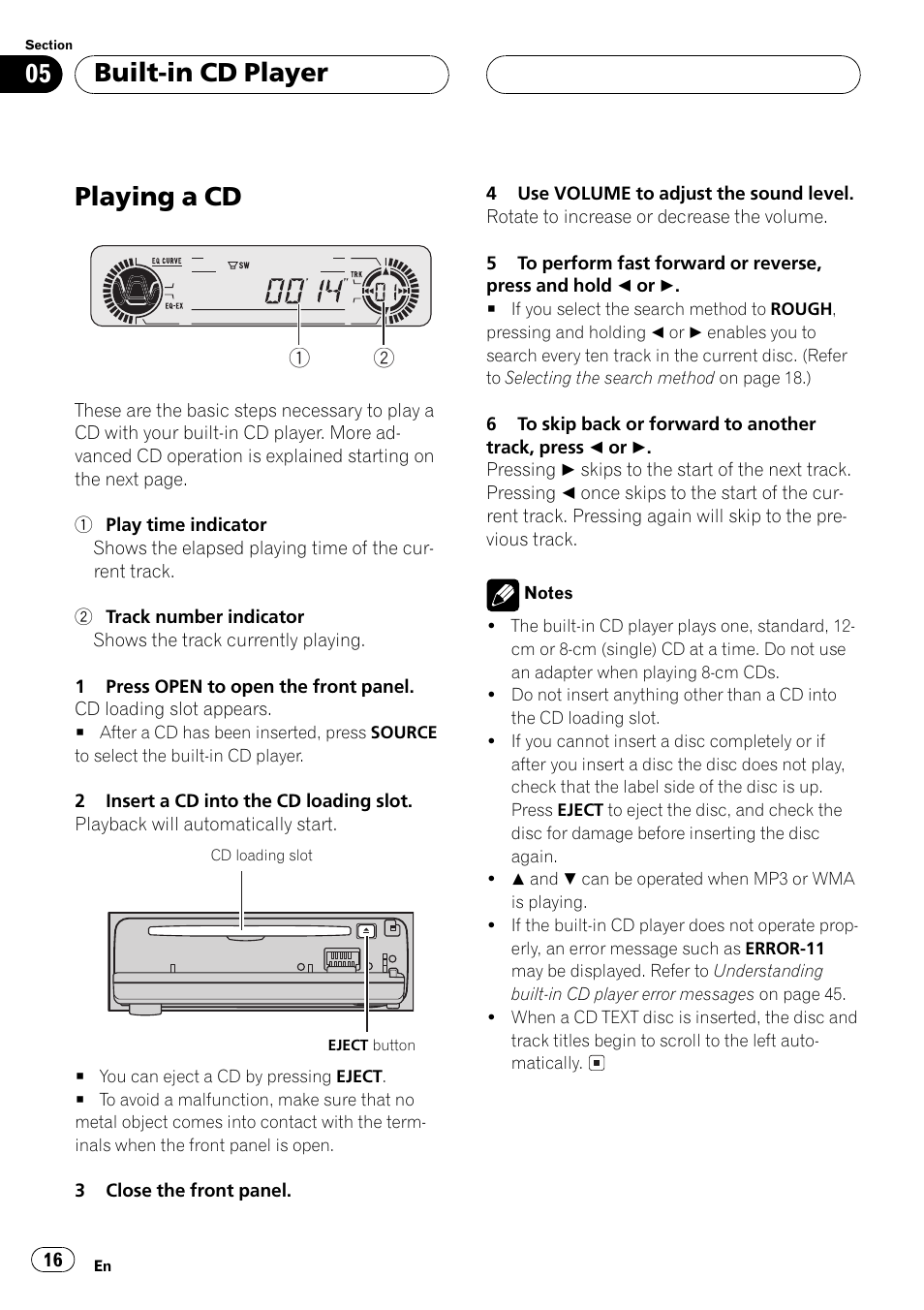 Built-in cd player playing a cd 16, Playing a cd, Built-in cd player | Pioneer DEH-P550MP User Manual | Page 16 / 164