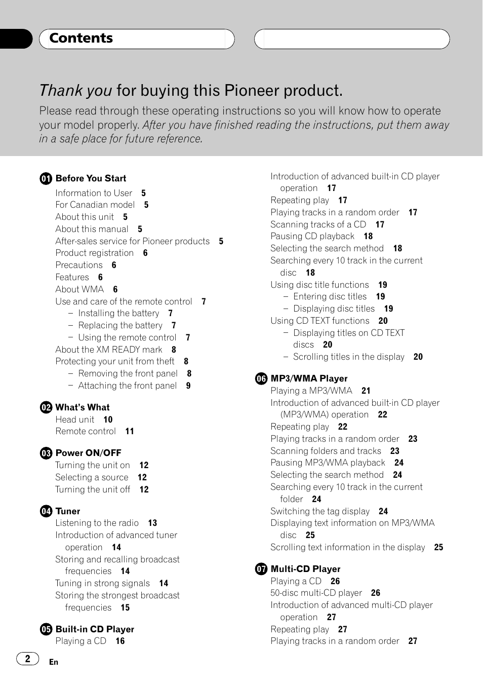 Pioneer DEH-P550MP User Manual | Page 2 / 164