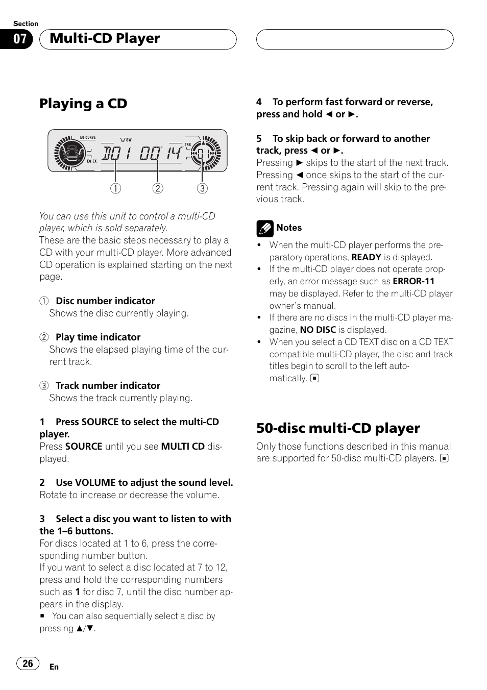 Playing a cd, Disc multi-cd player, Multi-cd player | Pioneer DEH-P550MP User Manual | Page 26 / 164