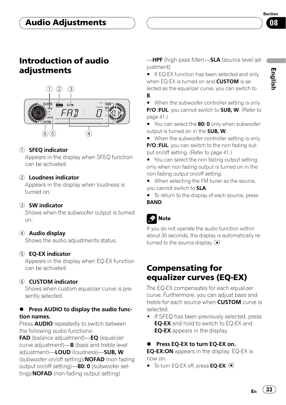 Ex) 33, Introduction of audio adjustments, Compensating for equalizer curves (eq-ex) | Audio adjustments | Pioneer DEH-P550MP User Manual | Page 33 / 164