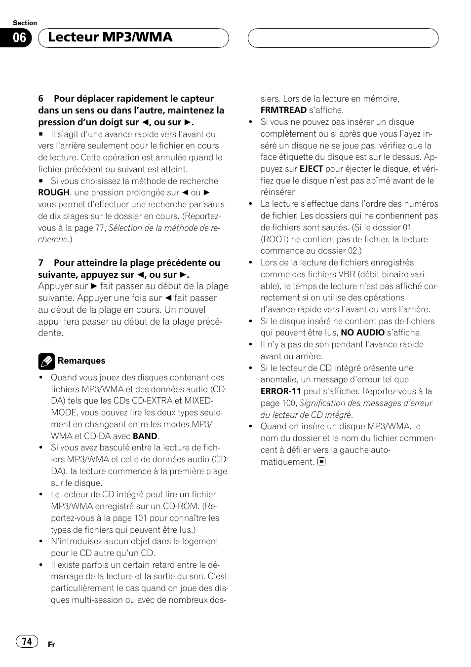 Lecteur mp3/wma | Pioneer DEH-P550MP User Manual | Page 74 / 164