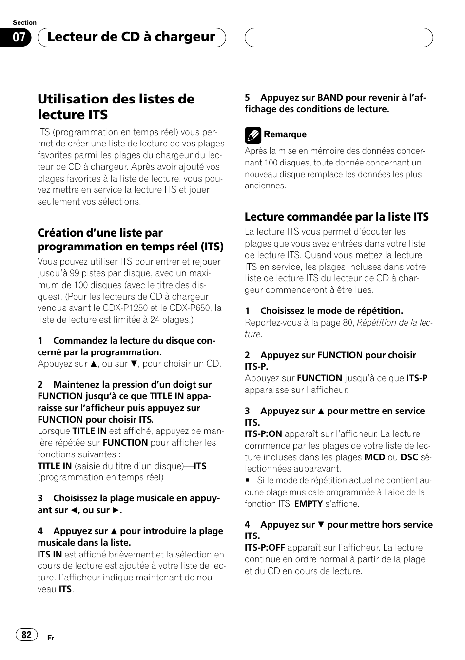 Utilisation des listes de lecture its 82, Création dune liste par, Programmation en temps réel (its) 82 | Lecture commandée par la liste, Its 82, Utilisation des listes de lecture its, Lecteur de cd à chargeur, Lecture commandée par la liste its | Pioneer DEH-P550MP User Manual | Page 82 / 164