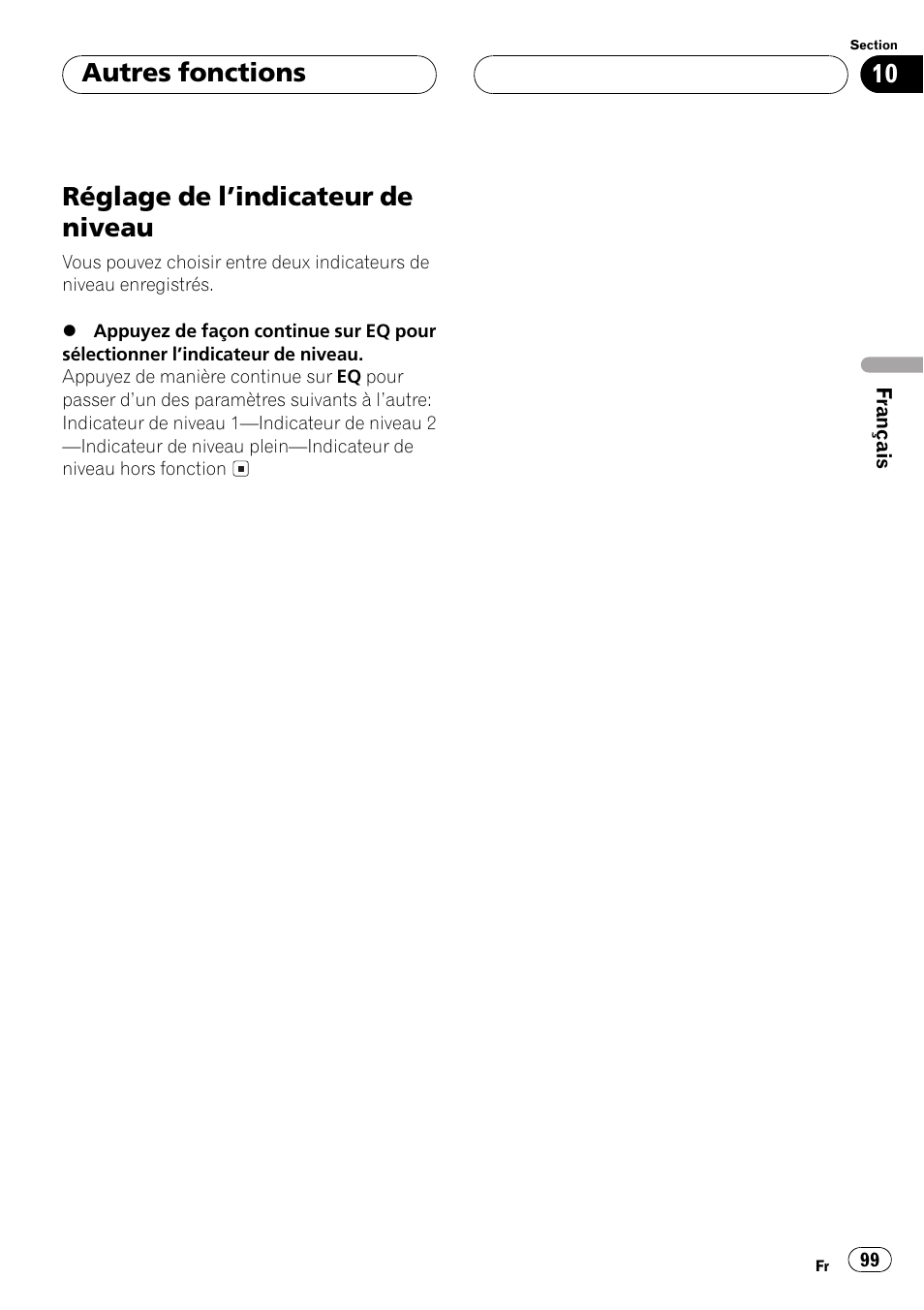 Réglage de lindicateur de niveau 99, Réglage de lindicateur de niveau, Autres fonctions | Pioneer DEH-P550MP User Manual | Page 99 / 164