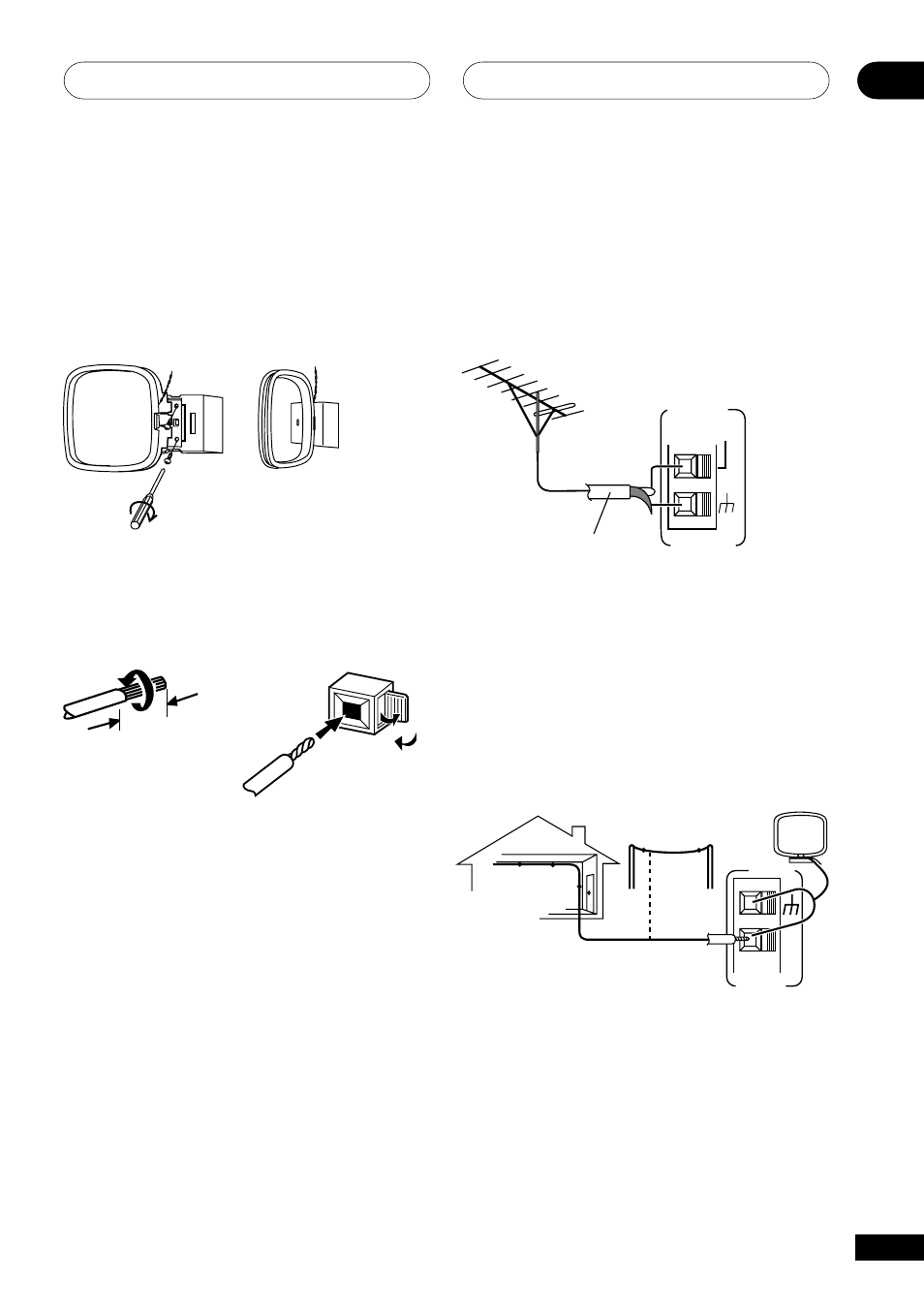 Am loop antenna, Antenna snap connectors, Using external antennas | To improve fm reception to improve am reception, Connecting up 03, 3/8 in. (10mm) | Pioneer VSX-D511 User Manual | Page 15 / 44