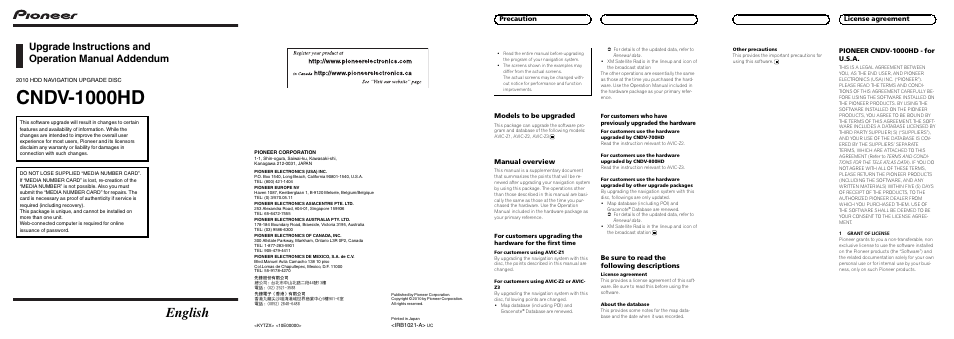 Pioneer CNDV-1000HD User Manual | 8 pages