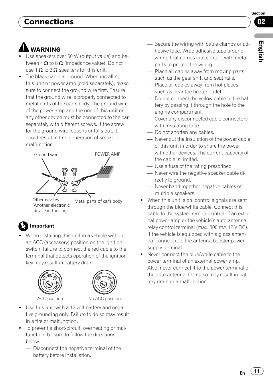 Connections, English | Pioneer DEH-22UB User Manual | Page 11 / 60