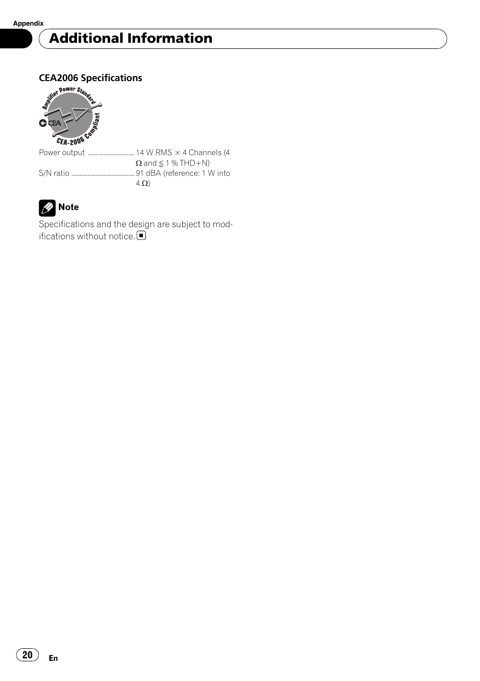 Additional information | Pioneer DEH-22UB User Manual | Page 20 / 60