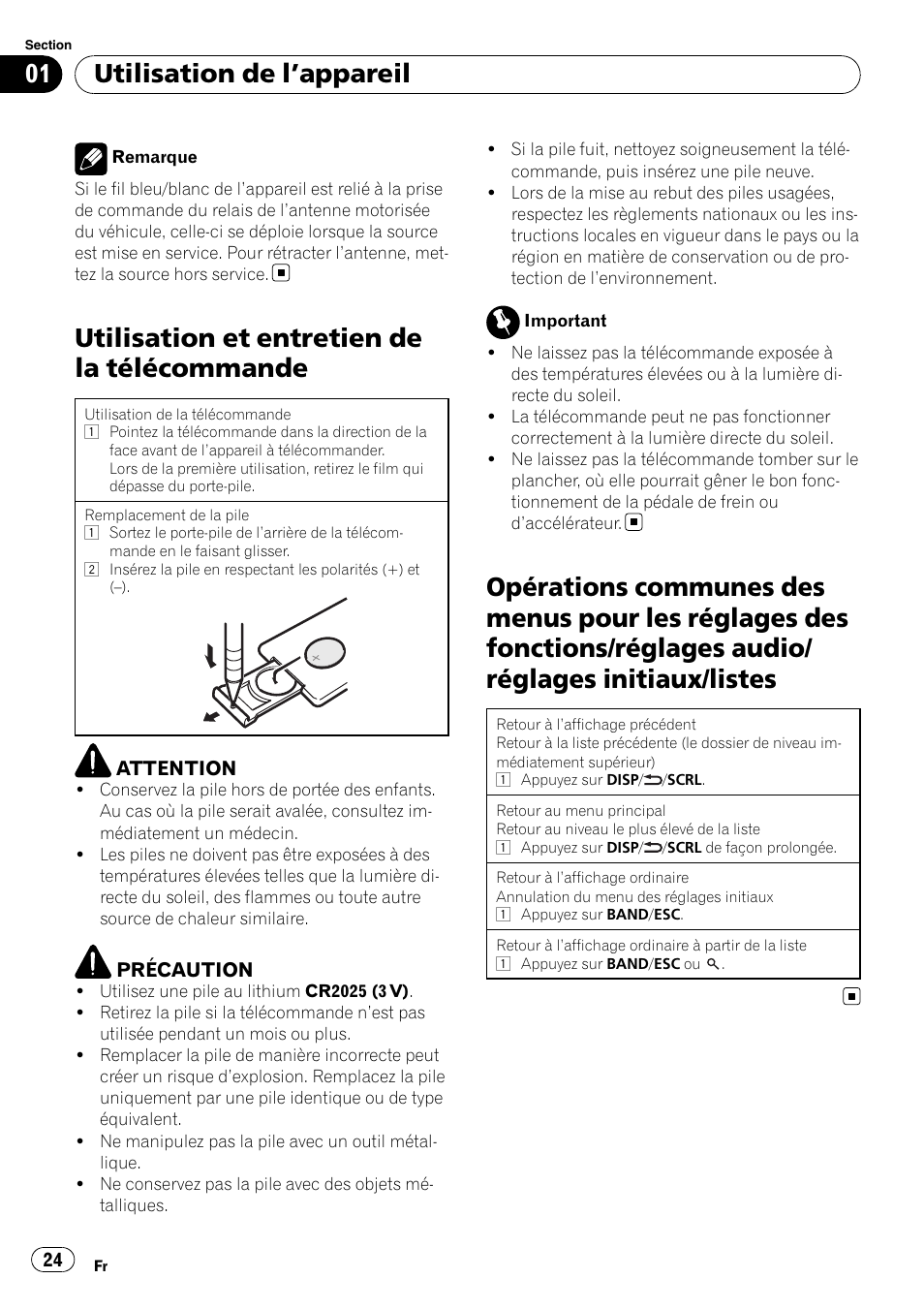 Utilisation et entretien de la télécommande, Utilisation de l ’appareil | Pioneer DEH-22UB User Manual | Page 24 / 60