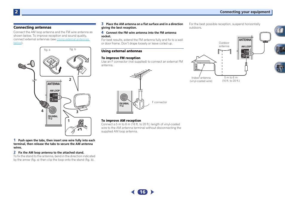 Connecting antennas, Using external antennas | Pioneer VSX-522-K User Manual | Page 16 / 39