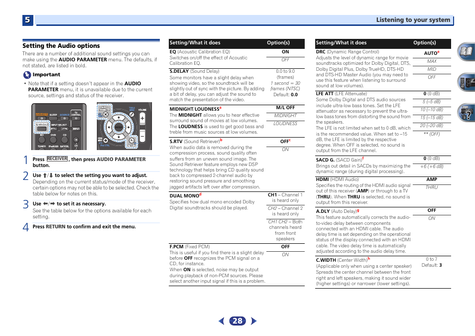 Setting the audio options | Pioneer VSX-522-K User Manual | Page 28 / 39