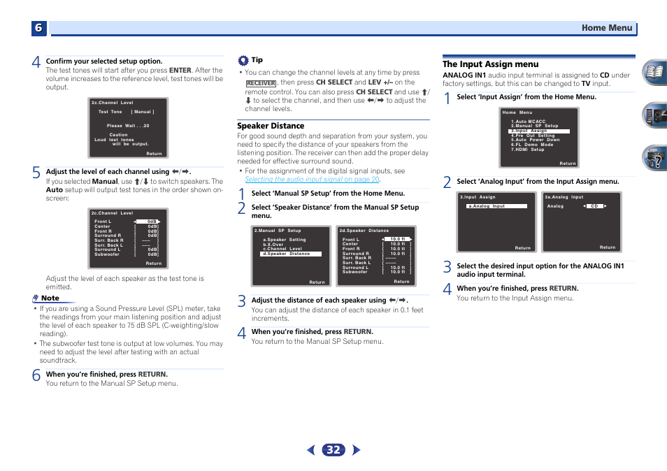 Speaker distance, The input assign menu | Pioneer VSX-522-K User Manual | Page 32 / 39