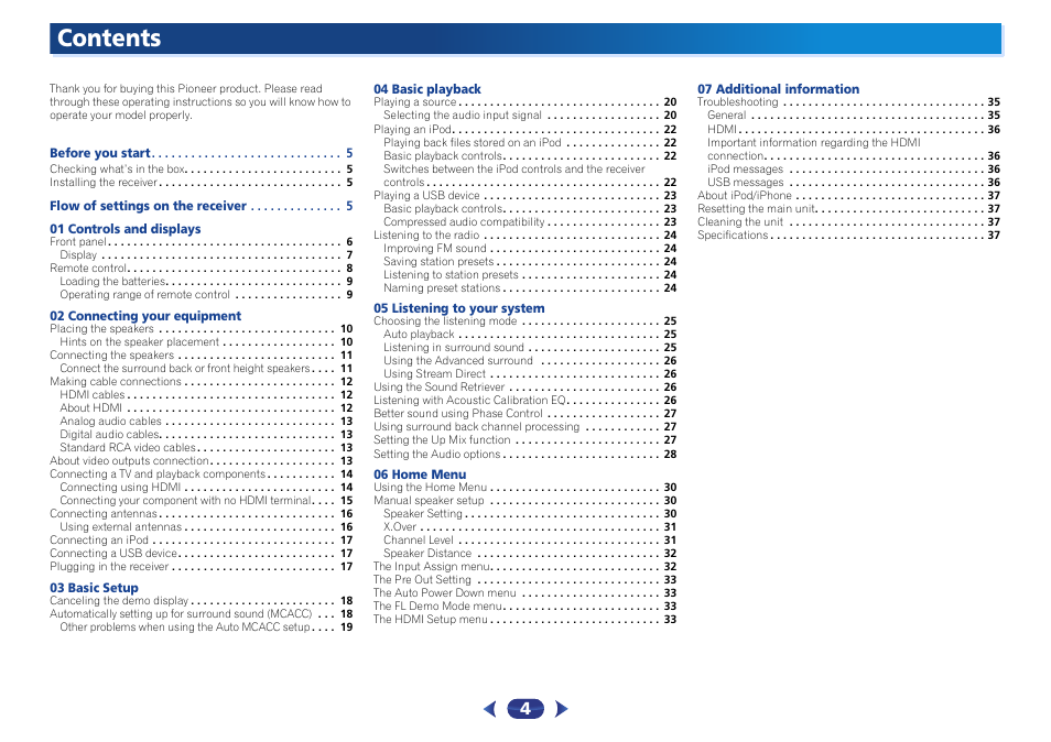 Pioneer VSX-522-K User Manual | Page 4 / 39