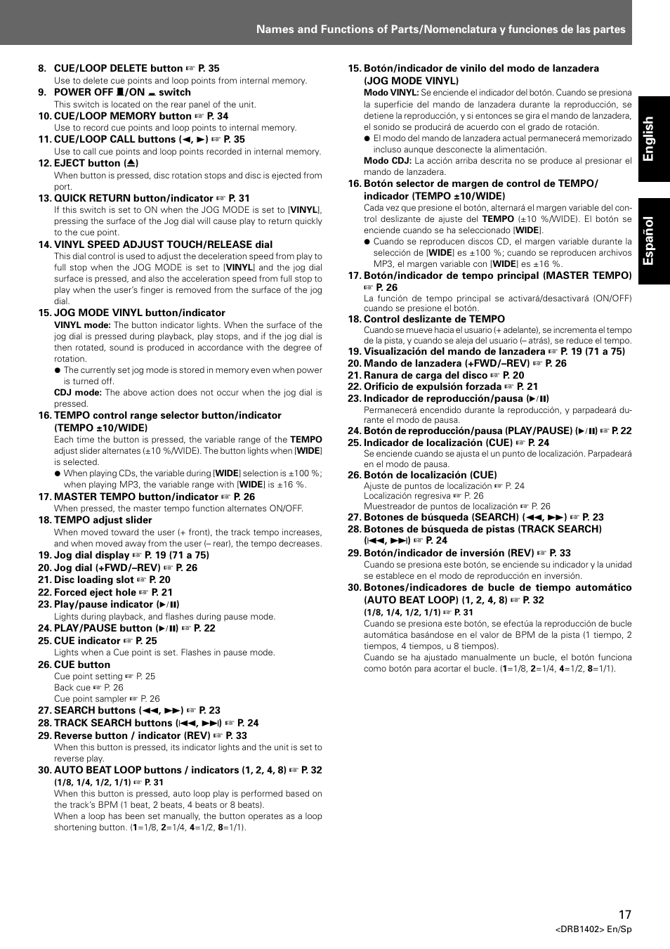 English espa ñ ol | Pioneer CDJ-800MK2 User Manual | Page 17 / 38