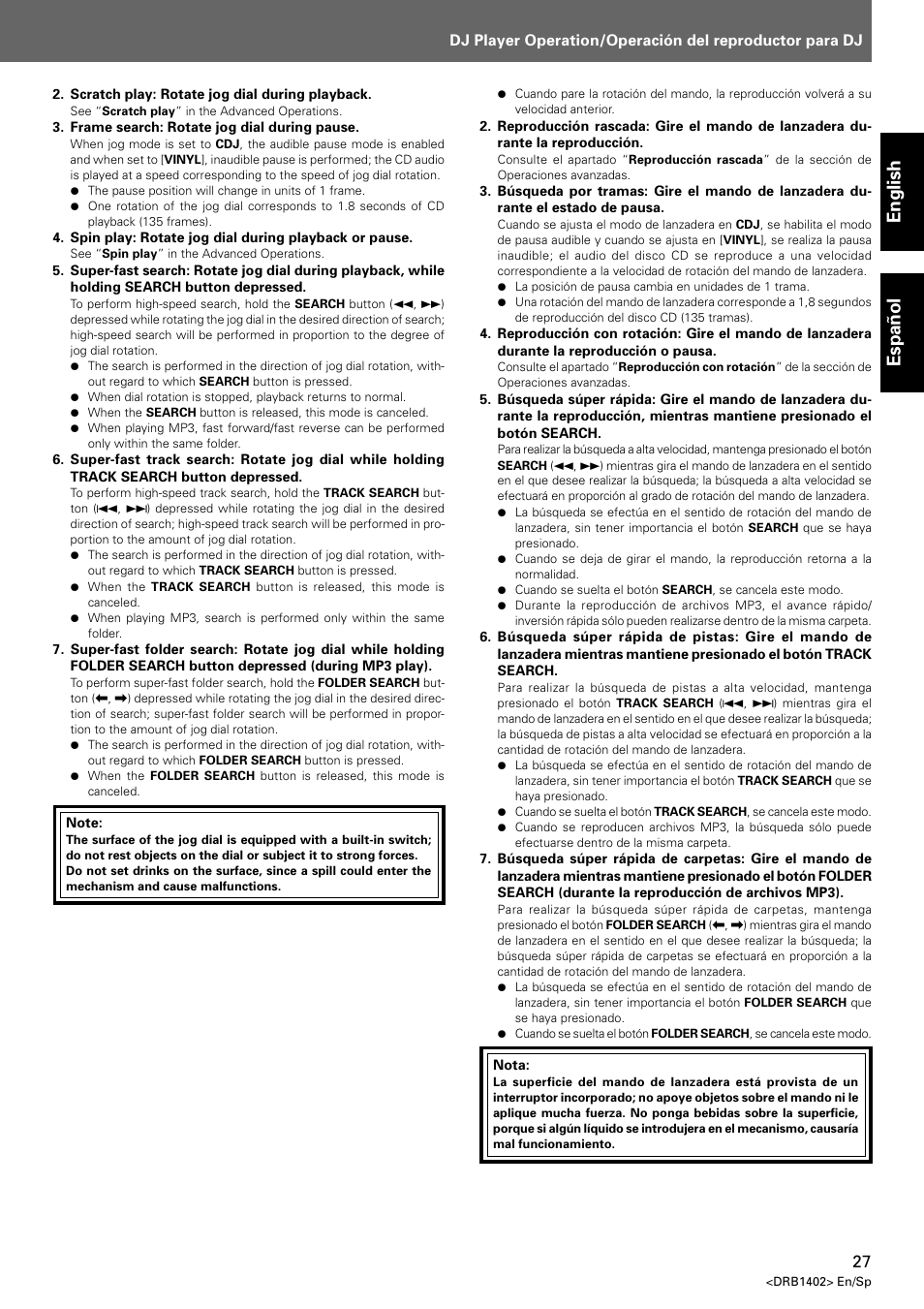 English espa ñ ol | Pioneer CDJ-800MK2 User Manual | Page 27 / 38