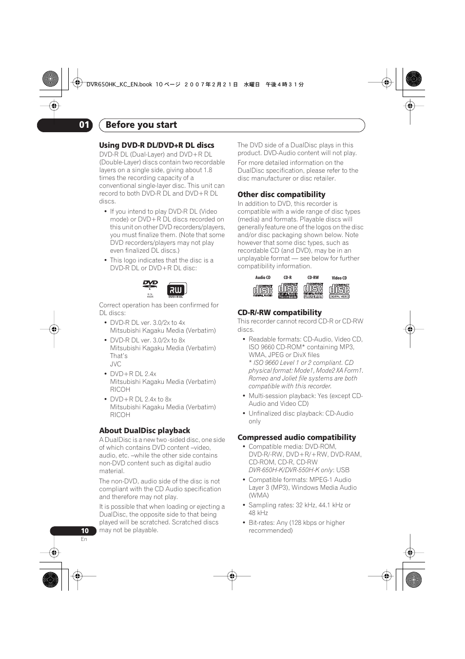 Before you start 01 | Pioneer DVR-650H-K User Manual | Page 10 / 130