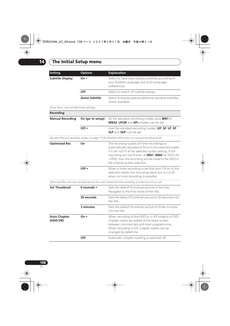 The initial setup menu 14 | Pioneer DVR-650H-K User Manual | Page 108 / 130